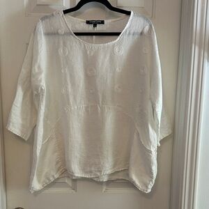 Vivian shyu lagenlook linen white polkadot top S/M